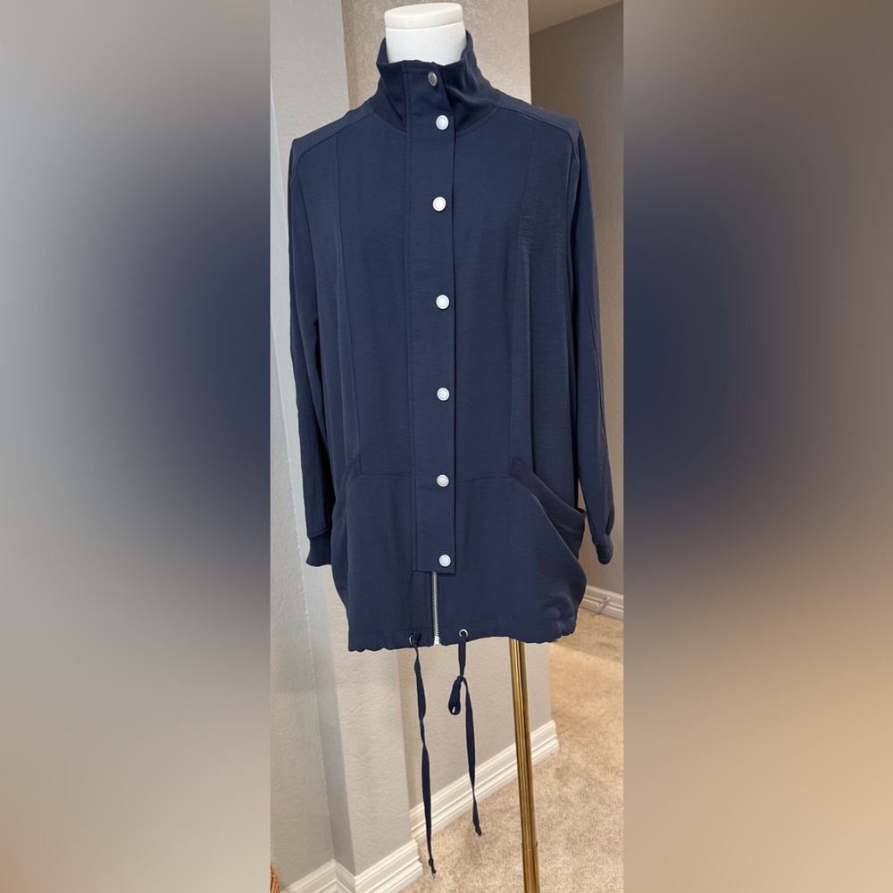 Adyson Parker Navy Blue Utility Zip Up Button Up Jacket w/ Drawstring Waistband